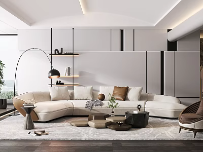 Modern Living Room Interior Design With Sectional Sofa Area Rug Coffee Tables And Floor Lamp 3d model