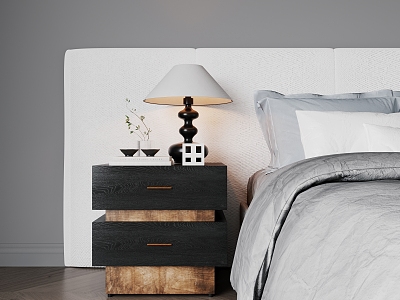 Silent solid wood bedside table 3d model