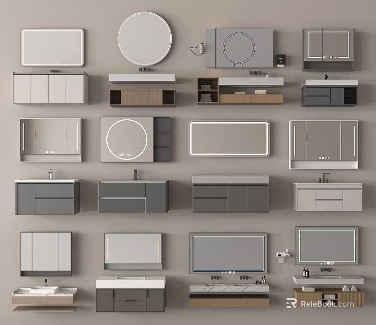Modern Bathroom Vanity Cabinets With Sleek Design Mirror Storage Drawers And Multiple Styles 3d model 