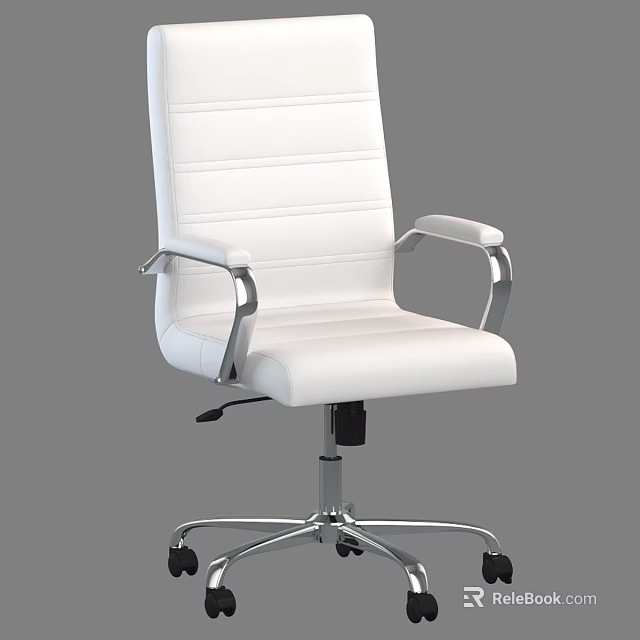 Modern Office Desk Chair Set With White Leather Upholstery And Chrome Metal Armrests 3d model 