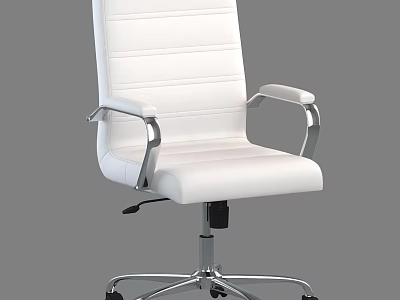 Modern Office Desk Chair Set With White Leather Upholstery And Chrome Metal Armrests 3d model
