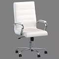 Modern Office Desk Chair Set With White Leather Upholstery And Chrome Metal Armrests