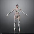 3D Female Character Model Wearing White Strappy Outfit With Short Hair And Gray Background