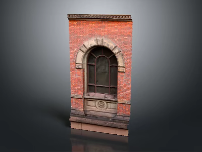Red Brick Arched Window Decorative Ornament With Glass For Home Living 3d model