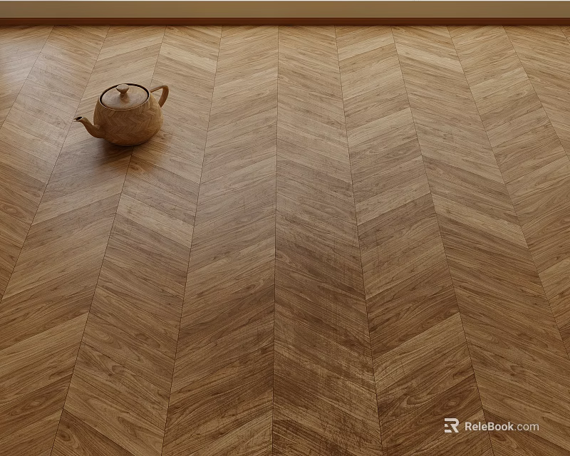 Herringbone Wooden Flooring With Natural Grain Texture And Teapot On Surface 3d model 