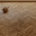 Herringbone Wooden Flooring With Natural Grain Texture And Teapot On Surface