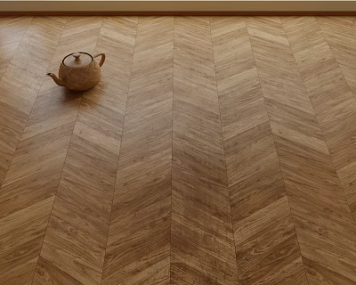 Herringbone Wooden Flooring With Natural Grain Texture And Teapot On Surface 3d model