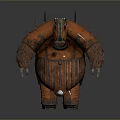 3D Model Orange Spiked Mechanical Creature Character with Multiple Arms Red Eyes and Striped Body