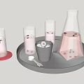 Glass Cups With Red Berries In Liquid On Silver Tray And Pink Pitcher