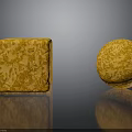 Orange Textured Cube And Sphere With Intricate Patterns On Black Surface