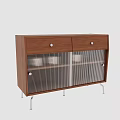 Modern Wooden Sideboard With Drawers Glass Doors Vertical Stripes And Metal Legs