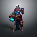 Fantasy Character With White Long Hair Red Skin Holding Blue Orb And Ornamental Containers