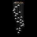 Elegant White Bell Shaped Pendant Lights Hanging in Downward Curve Against Black Background