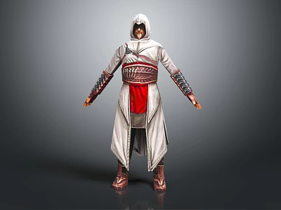 Hooded Creature Character Wearing White Robe Red Sash With Extended Arms Standing 3d model