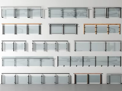 Different Types of Modern Fencing Featuring Glass Panels Wooden Rails And Metal Frames 3d model