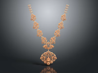 Traditional Floral Design Rose Gold Necklace With Intricate Ornate Pendant Jewelry Piece 3d model