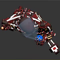 Red Robot Character With Blue Polyhedral Head And Mechanical Body Design