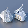 Cute Baby Cribs With White Canopies Blue Fabric And Decorative Beads
