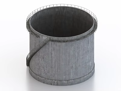 Industrial Equipment Gray Cylindrical Storage Tank With Top Railing And Side Staircase 3d model