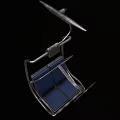 Modern Outdoor Chair With Blue Cushion Metal Frame And Armrest Design