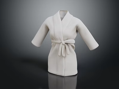 Elegant White Kimono Style Robe With Long Sleeves And Waist Sash 3d model