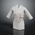 Elegant White Kimono Style Robe With Long Sleeves And Waist Sash