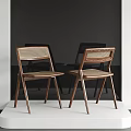 Modern Minimalist Dining Chairs With Wooden Frame And Rattan Backrest Details