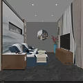 Elegant SPA Sauna Interior Design With Massage Beds Wall TV Windows Decorative Lights And Plants