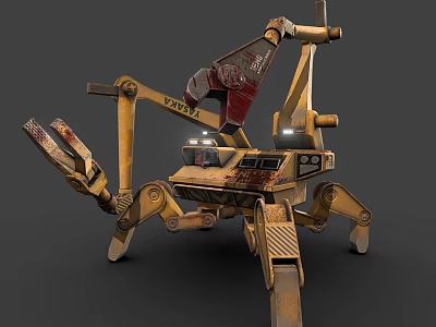 Industrial Equipment Featuring Yellow Body Red Components Mechanical Arms And Support Legs 3d model