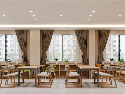 Hospital Outpatient Clinic Bright Waiting Area With Windows Greenery And Chairs 3d model