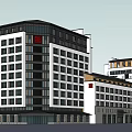 Modern Hotel Building Design With Multiple Floors White Dark Facade And Regular Window Arrangement 3d model