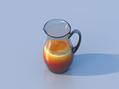 Refreshing Orange Drink in Transparent Glass Pitcher with Foam and Light Blue Background 3d model