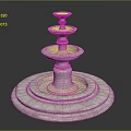 Multi Tiered Decorative Fountain With White Base And Blue Water Features 3d model