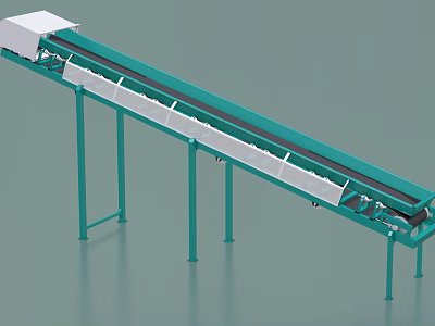 Industrial Inclined Conveyor Belt With Green Support Frames And White Structure For Material Transportation 3d model