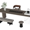 Tea Table and Chair Combination Tea Table Tea Set Stool Bench 3d model