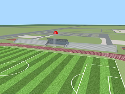Sports Field Facility With Green Lawn White Lines Red Running Track And Stadium Stands 3d model