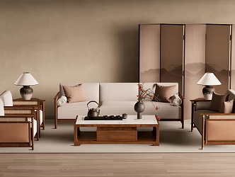 Quiet New Chinese Sofa Tea Table 3d model