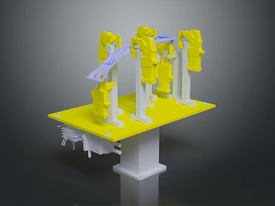 Industrial Equipment With Yellow Robotic Arms On Automated Platform Support Structure 3d model