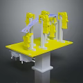 Industrial Equipment With Yellow Robotic Arms On Automated Platform Support Structure
