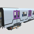 White Train Exterior View With Purple Doors And Multiple Windows Side Design 3d model