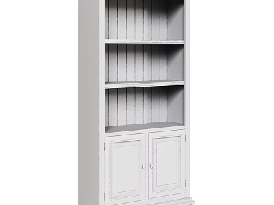 White Storage Cabinet with Multiple Open Shelves and Closed Bottom Doors 3d model