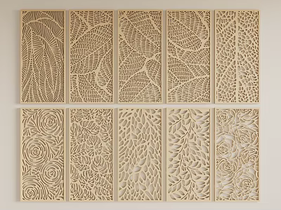Wooden Room Dividers with Intricate Carved Patterns Various Leaf and Flower Designs for Home Decoration 3d model