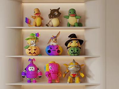 Colorful Diverse Cartoon Character Decorative Ornament Set For Shelf 3d model