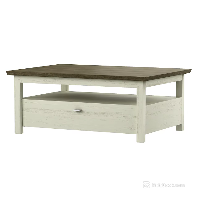 Wooden Coffee Table With Brown Top Light Frame And Drawer Storage 3d model