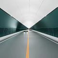 Road Tunnel Facility With Green Walls Central Yellow Line Moving Vehicles And Lighting System