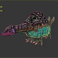Colorful Fantasy Reptile Sculpture With Green Shell Orange Body And Blue Claws