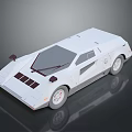 White Sports Car with Sleek Design Black Windshield and Silver Wheels in Low Poly Style