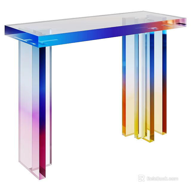 Modern Transparent Dressing Table With Colorful Gradient Acrylic Legs And Vibrant Design 3d model 