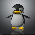 Cartoon Style Penguin With Black And White Body Yellow Beak And Feet On Gray Background
