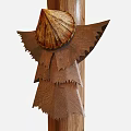 Wooden Hanging Ornament With Shell Shaped Top And Carved Details For Home Decor